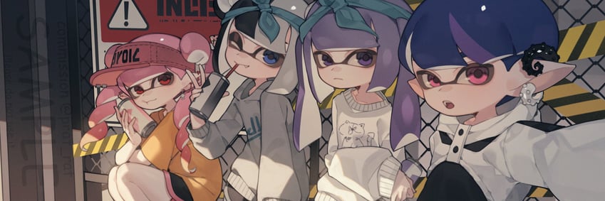 inkling player character, inkling girl, and inkling boy (splatoon) drawn by prat_rat