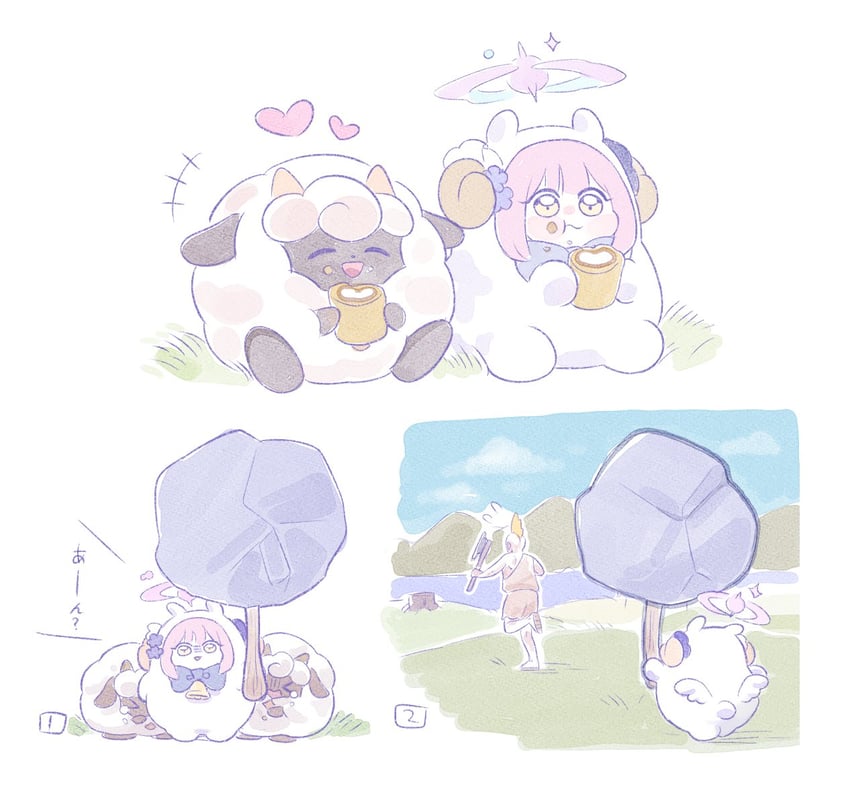 mika and lamball (blue archive and 1 more) drawn by ekoru