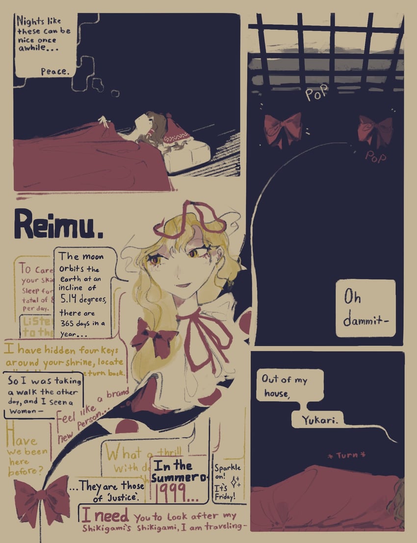 hakurei reimu and yakumo yukari (touhou and 6 more) drawn by llamas_yes