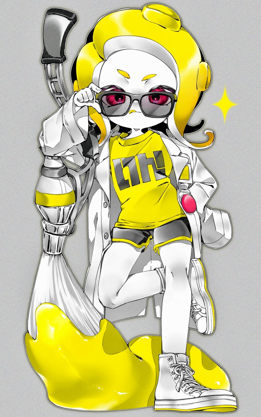 octoling player character and octoling girl (splatoon and 1 more) drawn by irokiiro