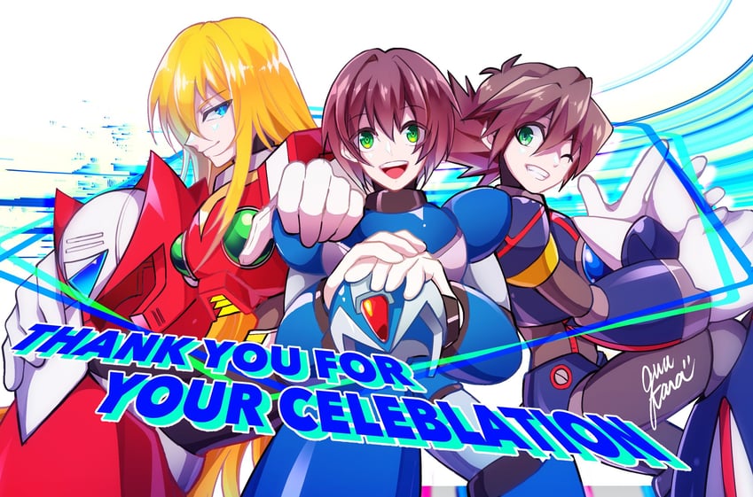 zero, x, and axl (mega man and 1 more) drawn by guutara