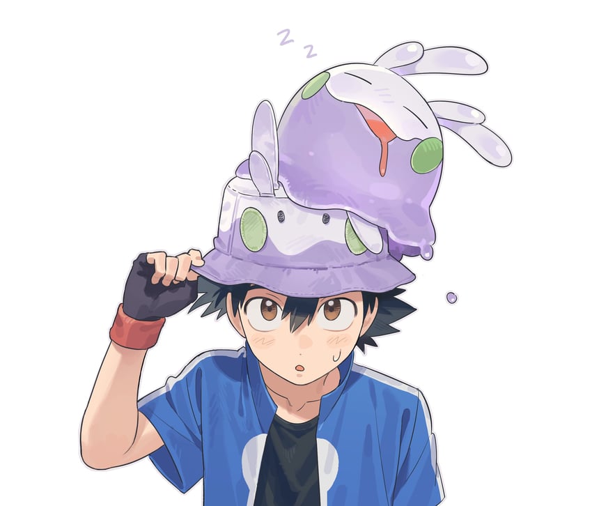 ash ketchum and goomy (pokemon and 1 more) drawn by p_oxo7