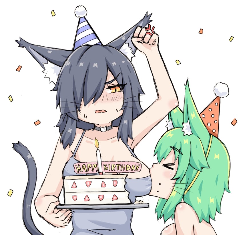 greenteaneko-chan and blackteaneko-chan (original) drawn by greenteaneko