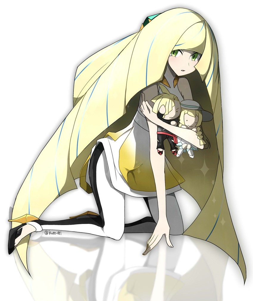 lillie, lusamine, and gladion (pokemon and 1 more) drawn by kuroi_paseri