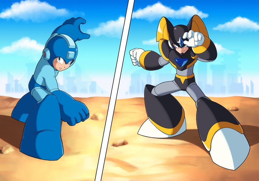 mega man and bass (dragon ball and 2 more) drawn by diegodoodles