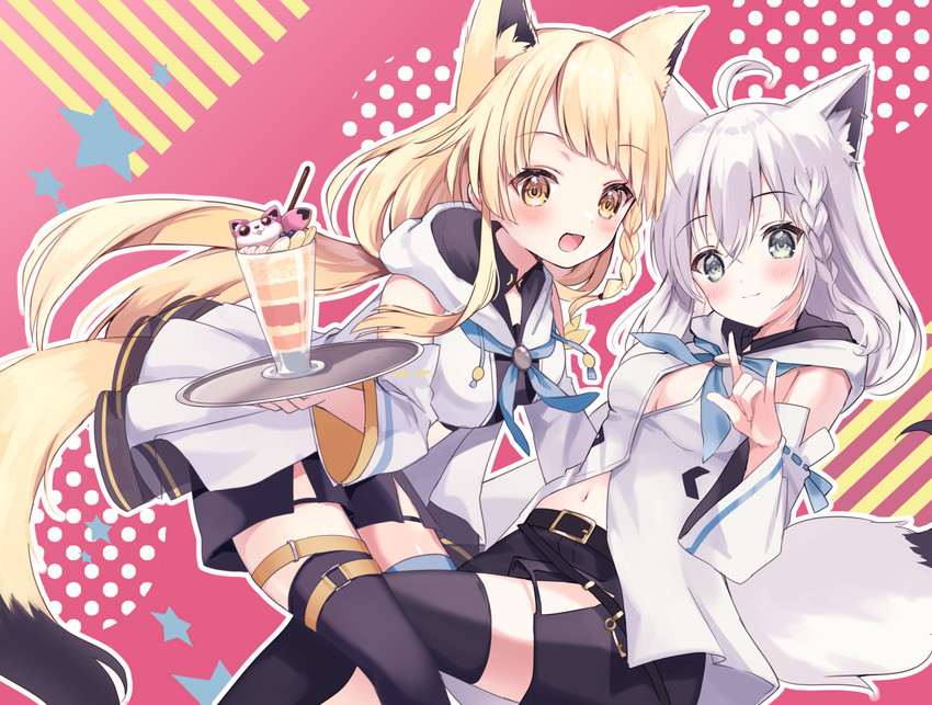 shirakami fubuki, tsurumaki kokoro, and michelle (hololive and 1 more) drawn by moeko_(moeko0903)
