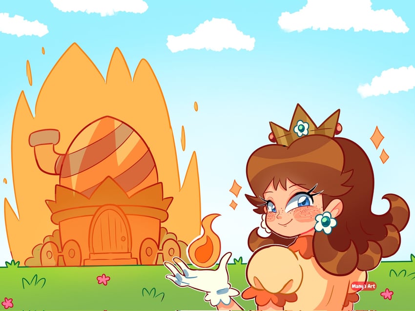 princess daisy and fire daisy (mario and 1 more) drawn by manysart1