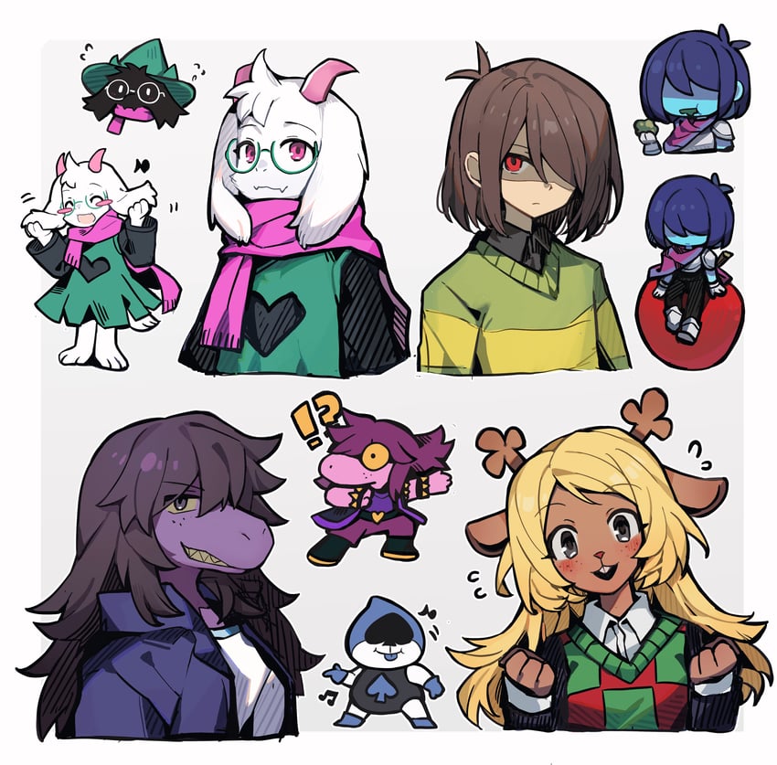kris, noelle holiday, ralsei, susie, and lancer (deltarune) drawn by shio_0585