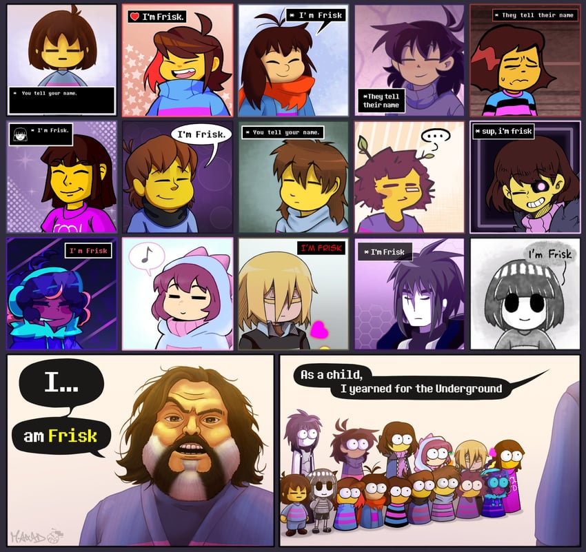 frisk, sans, and jack black (real life and 3 more) drawn by maxxdisamnesic