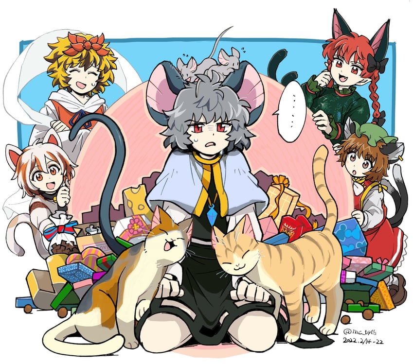 kaenbyou rin, chen, nazrin, toramaru shou, and goutokuji mike (touhou) drawn by mc_pyth