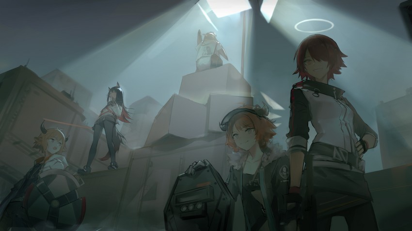 texas, exusiai, croissant, emperor, and bison (arknights) drawn by huanxiang_heitu