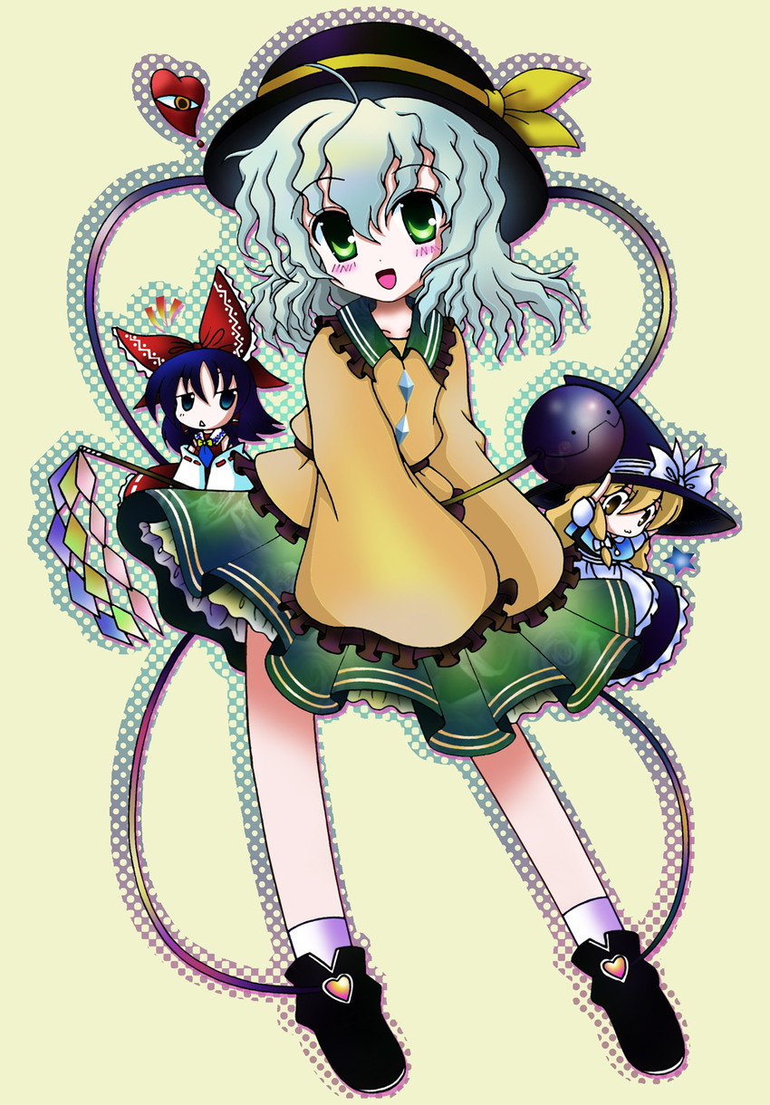 hakurei reimu, kirisame marisa, and komeiji koishi (touhou) drawn by rcoco01