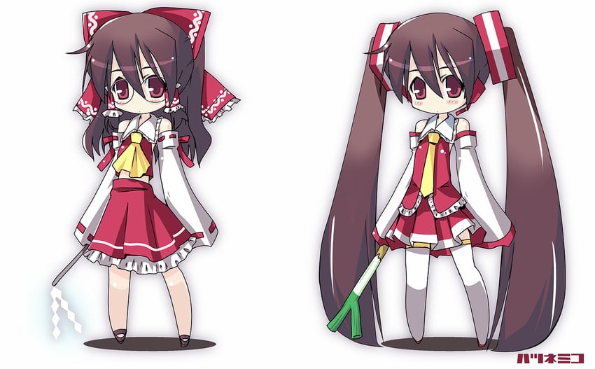 hatsune miku and hakurei reimu (touhou and 1 more) drawn by miichi_(mimimi)