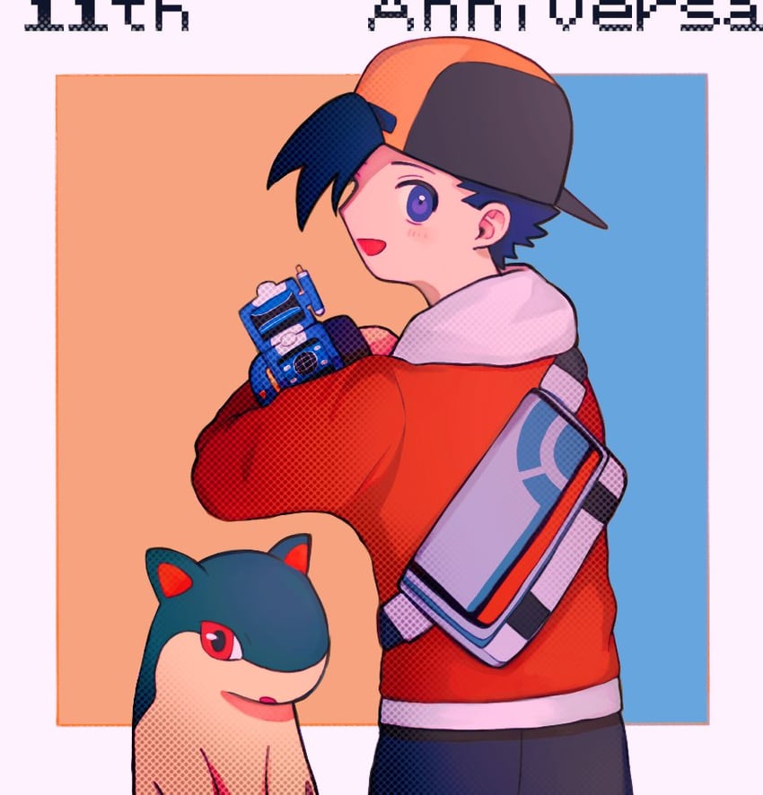ethan and quilava (pokemon and 1 more) drawn by umekobushi