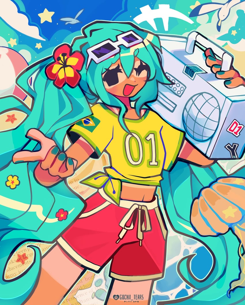 hatsune miku and brazilian miku (vocaloid) drawn by gochii_tears