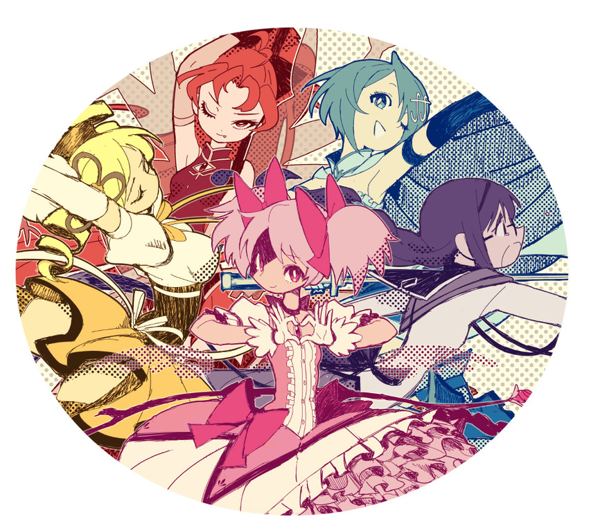 akemi homura, kaname madoka, miki sayaka, sakura kyoko, and tomoe mami (mahou shoujo madoka magica and 1 more) drawn by sigumado66