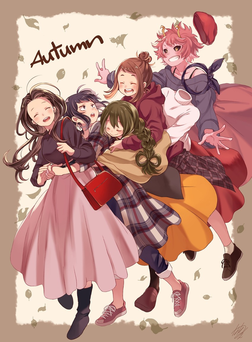 uraraka ochaco, asui tsuyu, yaoyorozu momo, ashido mina, jiro kyoka, and 1 more (boku no hero academia) drawn by nanaminn