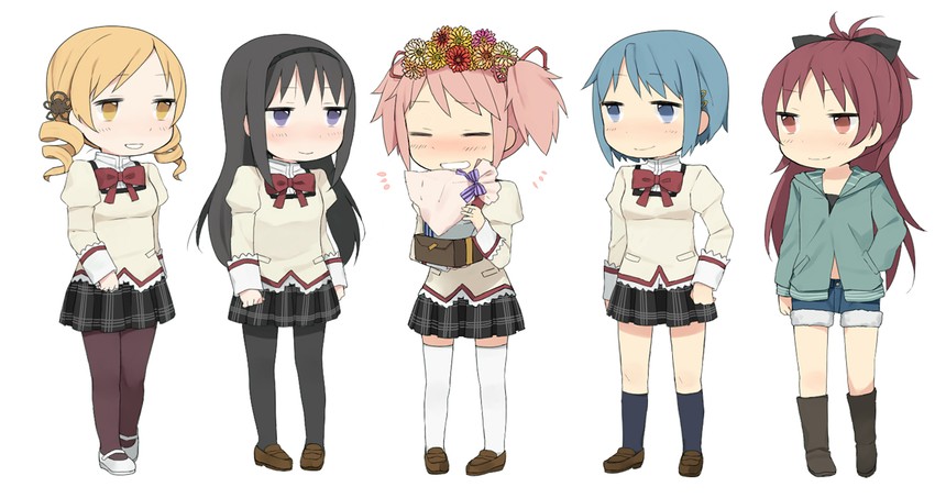 akemi homura, kaname madoka, miki sayaka, sakura kyoko, and tomoe mami (mahou shoujo madoka magica) drawn by tsuduya_(knt31)