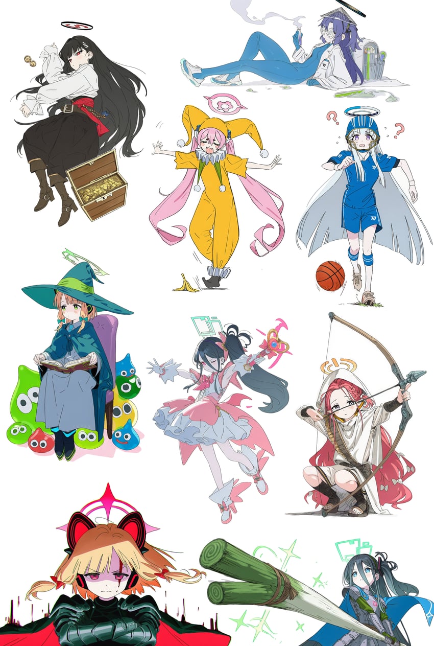 yuuka, rio, aris, momoi, noa, and 4 more (blue archive) drawn by okashi_please