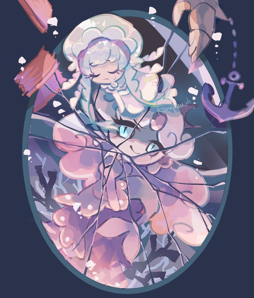 black pearl cookie, white pearl cookie, and frilled jellyfish cookie (cookie run and 1 more) drawn by kanaizu_yh