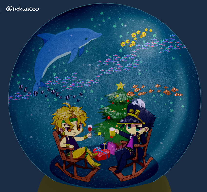 kujo jotaro and dio brando (jojo no kimyou na bouken and 1 more) drawn by sado_noku