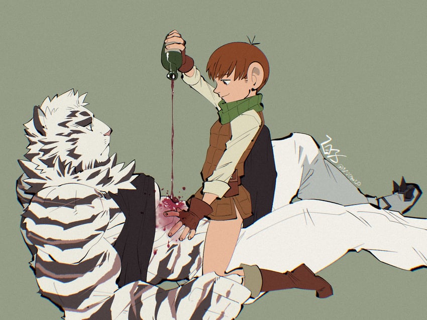 mountain and chilchuck tims (arknights and 1 more) drawn by shirako_(kirupi)