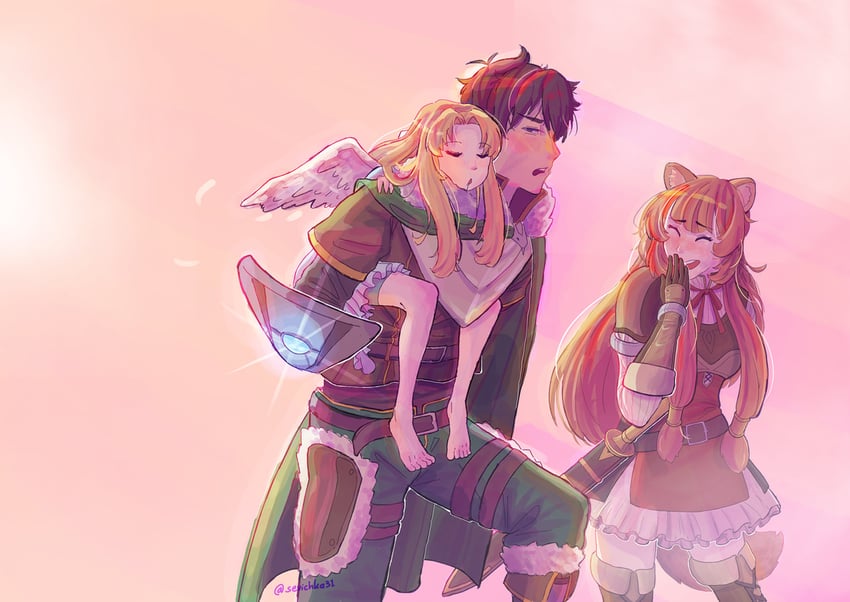 raphtalia, iwatani naofumi, and filo (tate no yuusha no nariagari) drawn by evinski777