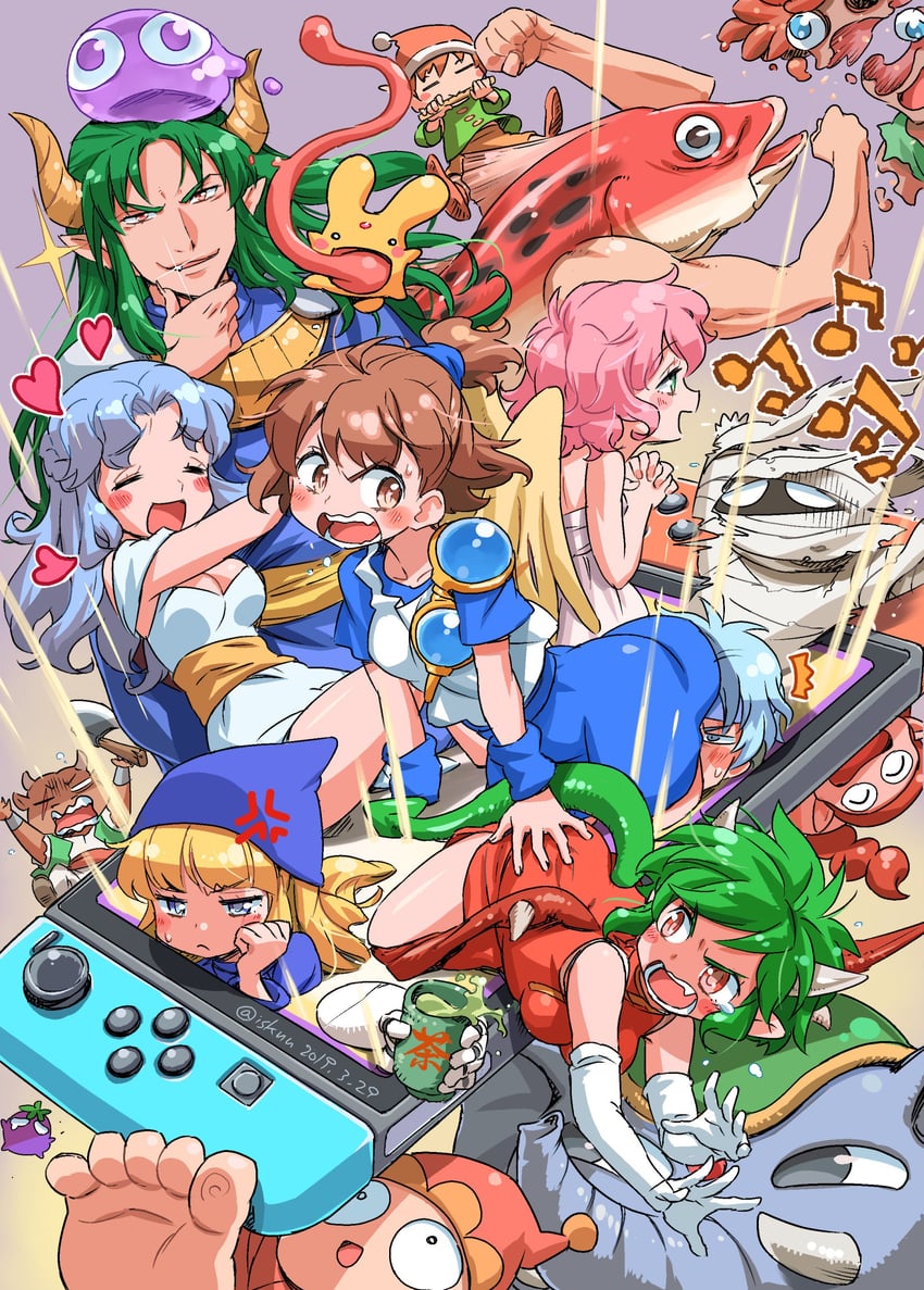 arle nadja, puyo, carbuncle, draco centauros, witch, and 14 more (puyopuyo) drawn by isedaichi_ken