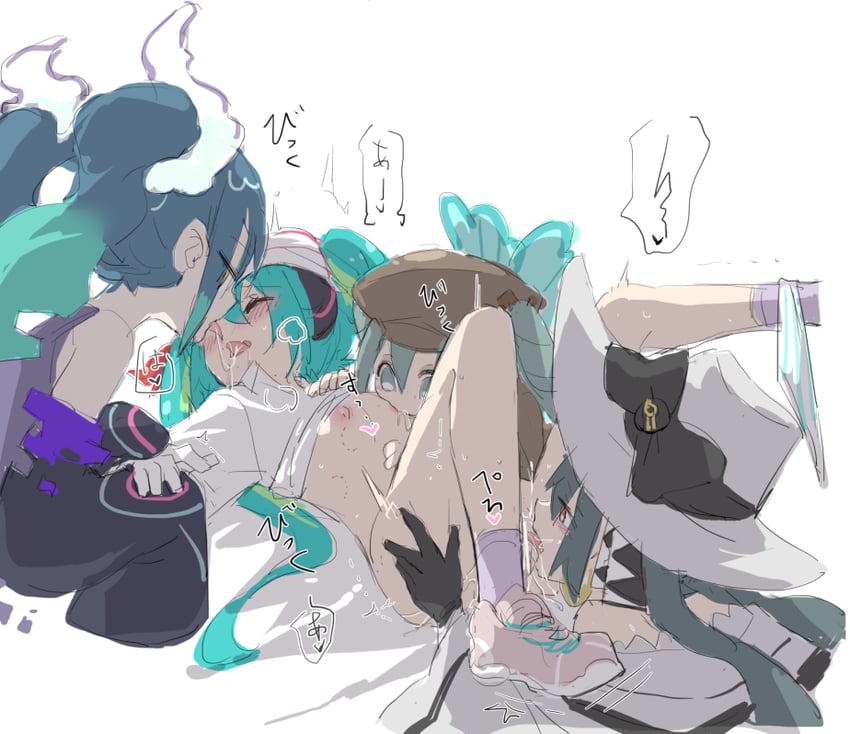 hatsune miku, ghost miku, psychic miku, dark miku, and bug miku (pokemon and 2 more) drawn by nejikyuu