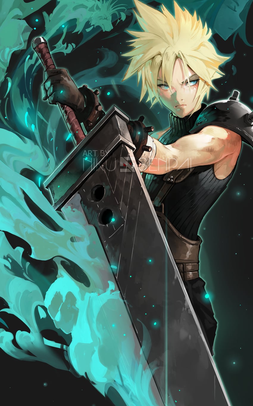 cloud strife, aerith gainsborough, barret wallace, and red xiii (final fantasy and 2 more) drawn by nikusenpai