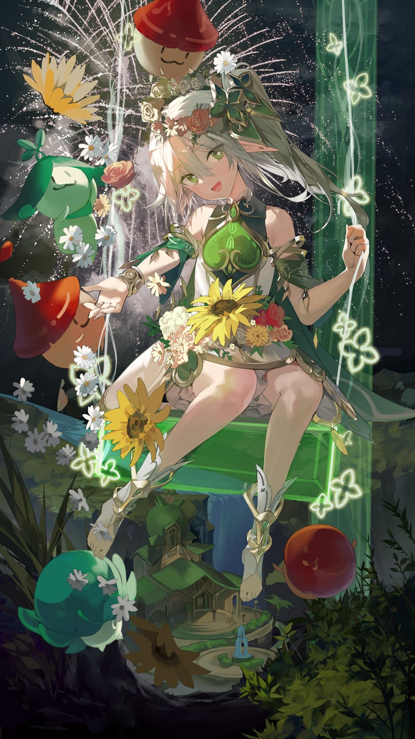 nahida, aranara, and fungi (genshin impact) drawn by buri_(retty9349)