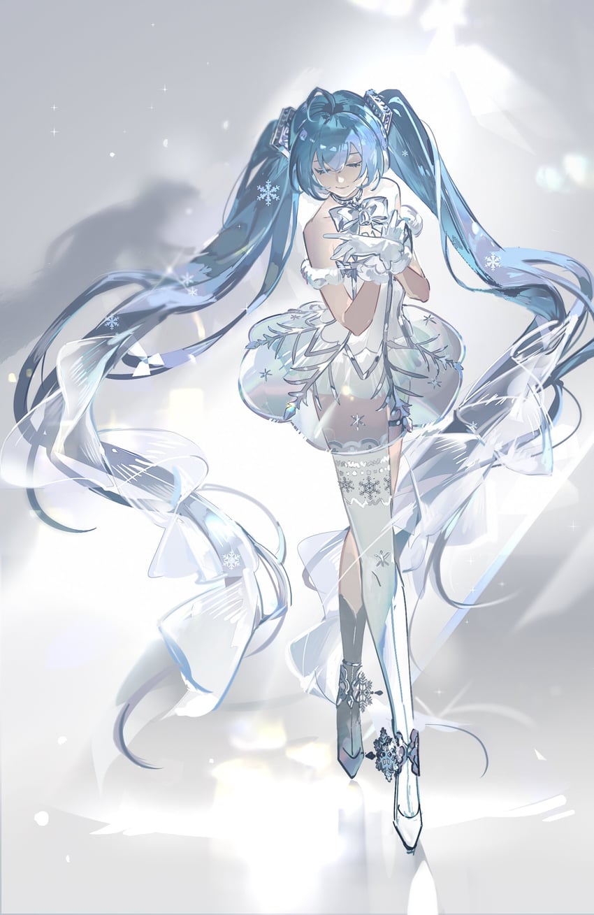 hatsune miku and gramophone miku (vocaloid and 1 more) drawn by mento
