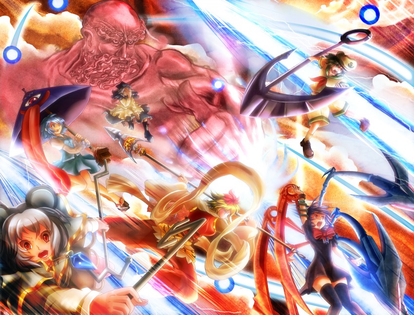 tatara kogasa, nazrin, houjuu nue, toramaru shou, murasa minamitsu, and 2 more (touhou and 1 more) drawn by s@s
