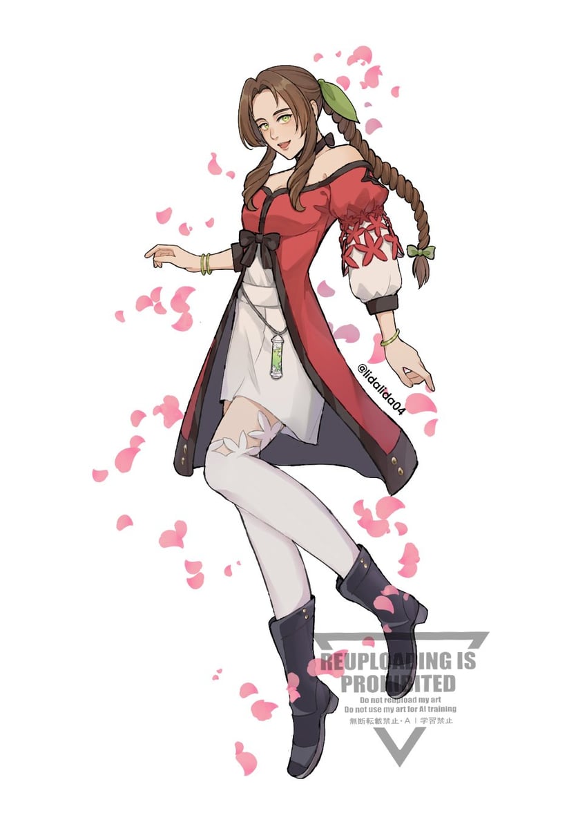 aerith gainsborough and kina (final fantasy and 2 more) drawn by lida_(lidalida04)