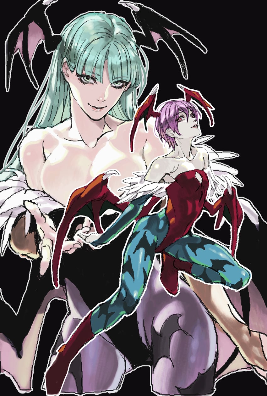 morrigan aensland and lilith (darkstalkers) drawn by nobita_(makoto7060355)