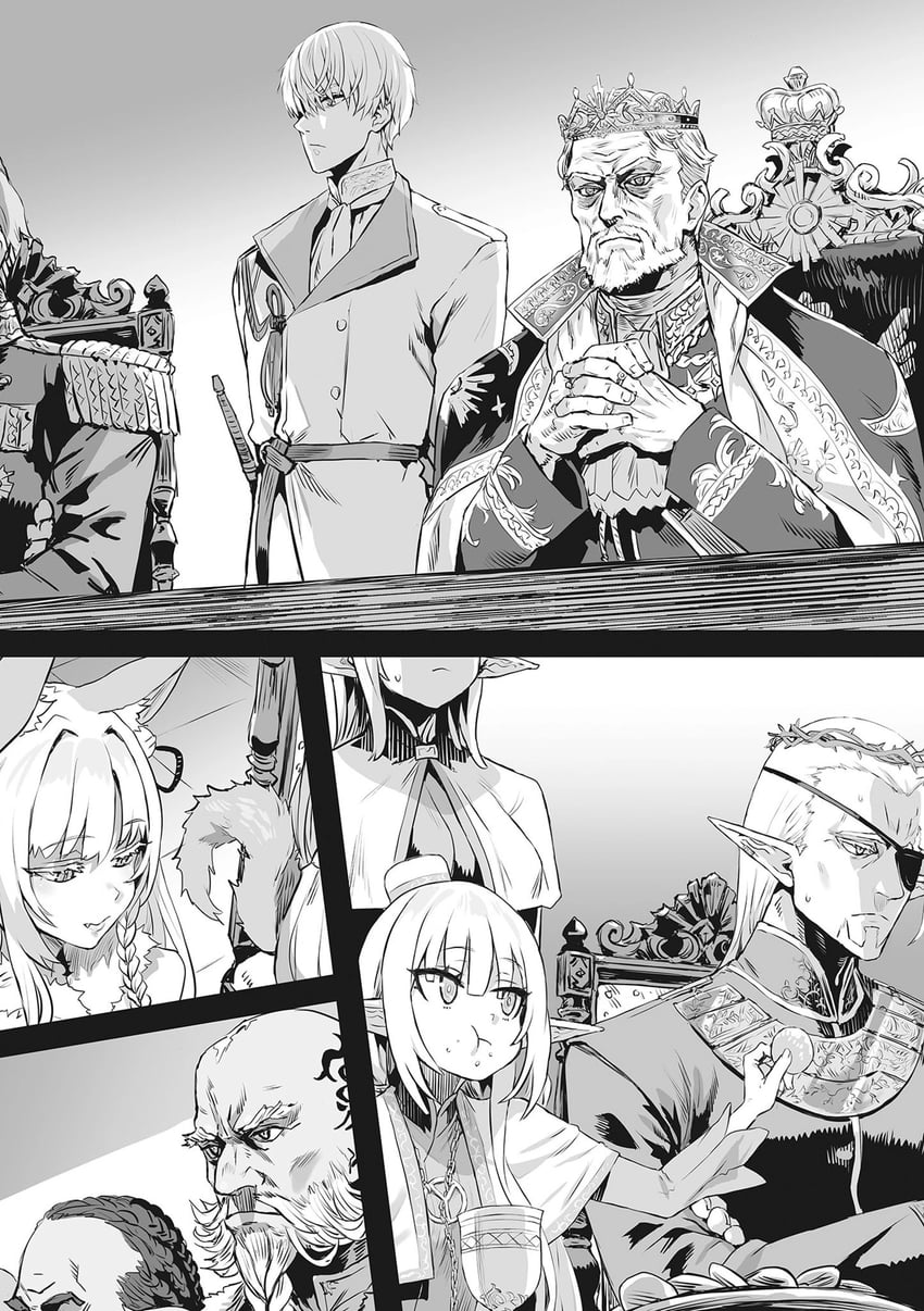 thunder sonia, silviana rivergold, nazar liscia gainius grandolius, barabaradobanga, lunius gainius grandolius, and 1 more (orc eiyuu monogatari) drawn by asanagi
