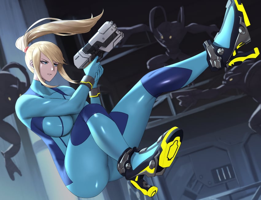 samus aran and space pirate (super smash bros. and 2 more) drawn by shou_illust