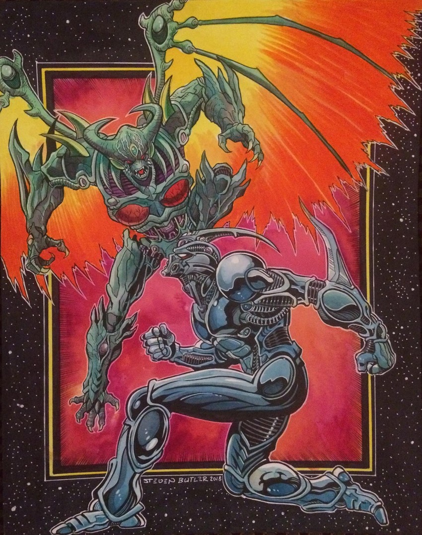 guyver i, genocyber, elaine, and diana (kyoushoku soukou guyver and 1 more) drawn by steven_butler
