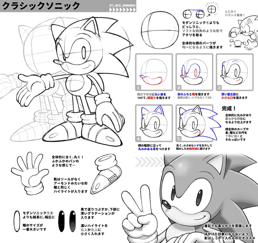 sonic the hedgehog and classic sonic (sonic and 1 more) drawn by show_chiku-by