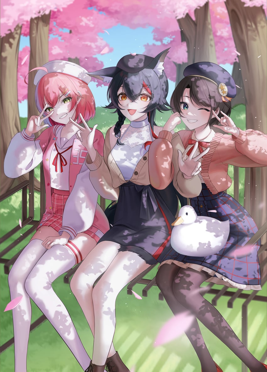 sakura miko, ookami mio, and oozora subaru (hololive) drawn by gani1127