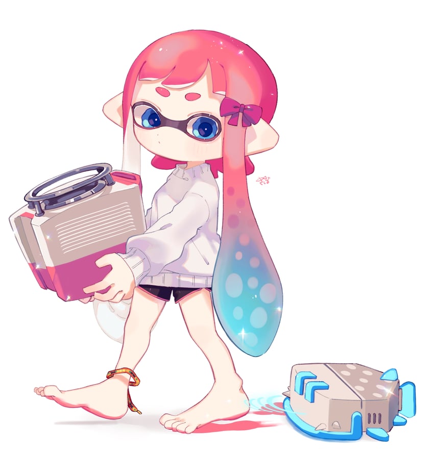 inkling player character and inkling girl (splatoon) drawn by sabata_saba