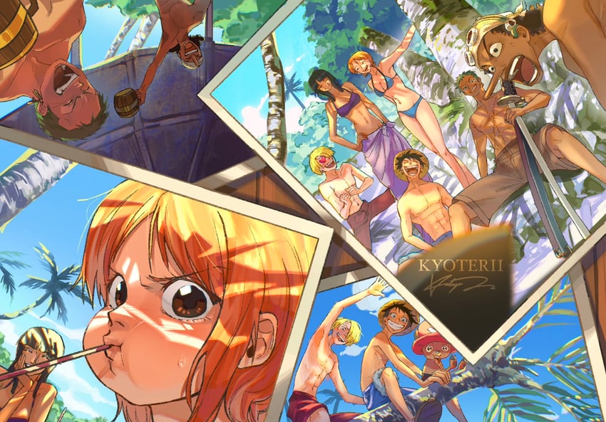 nami, monkey d. luffy, nico robin, roronoa zoro, sanji, and 2 more (one piece) drawn by kyoterii