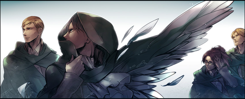 levi, hange zoe, erwin smith, and mike zakarius (shingeki no kyojin) drawn by yoimosezu