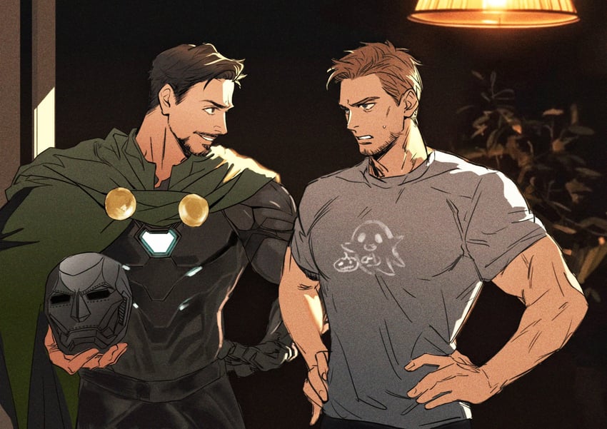 steve rogers, tony stark, and doctor doom (marvel and 2 more) drawn by malkogromit