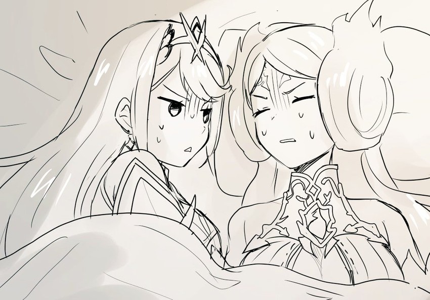 mythra and brighid (xenoblade chronicles and 2 more) drawn by madanai_(morisumeshi)