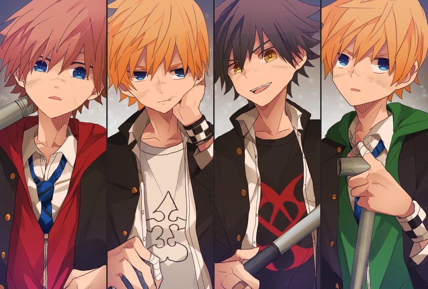 sora, roxas, ventus, and vanitas (kingdom hearts) drawn by raiki_(comehope78)