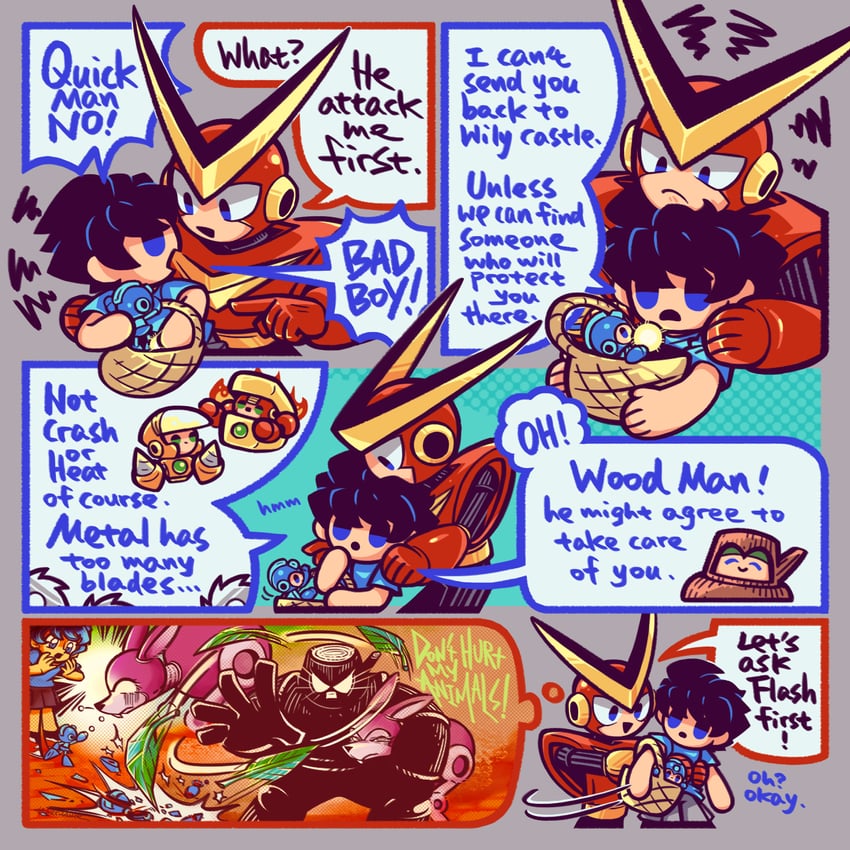 mega man, quick man, metal man, crash man, heat man, and 2 more (mega man) drawn by laser-lance
