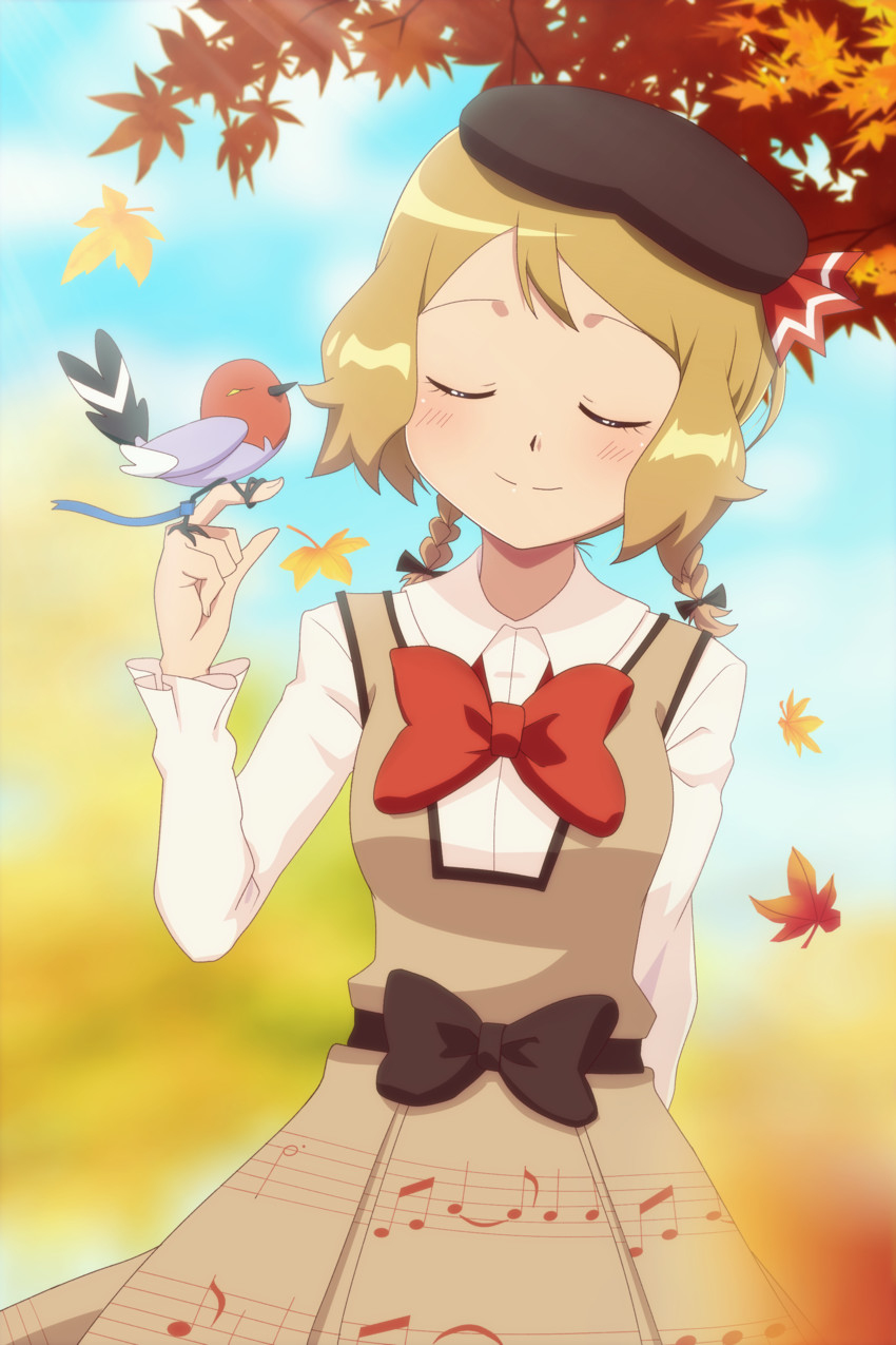 serena and fletchling (pokemon and 1 more) drawn by gazing_eye