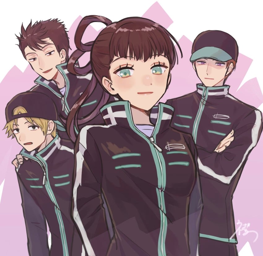 arafune tetsuji, kagami rin, hokari atsushi, and hanzaki yoshito (world trigger) drawn by erinan