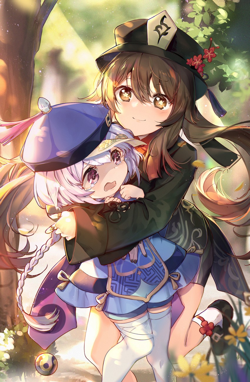 hu tao and qiqi (genshin impact) drawn by kita_(kitairoha)